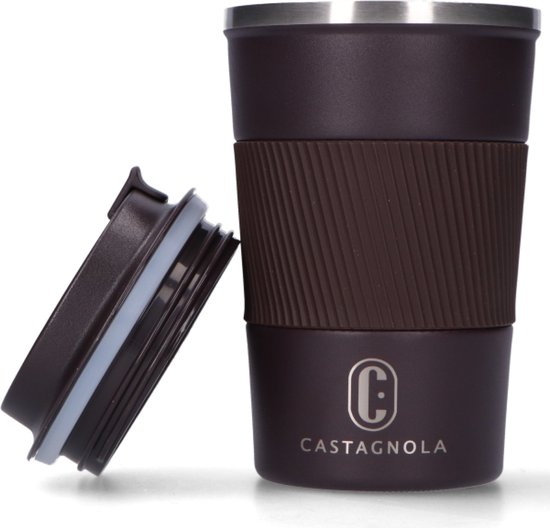 Castagnola Thermosbeker - Koffiebeker To Go - Travel Mug voor Koffie en Thee - Theebeker - 380 ML - RVS - Bruin