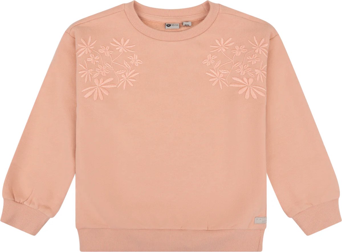 Daily Seven Sweater geborduurd - Peach Pink - Maat 140