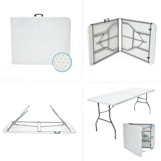 YAR Inklapbare Tafel – Klaptafel – Campingtafel – Vouwtafel Buiten – Weerbestendig – 180 x 70 x 74 cm – Wit — afbeelding 2