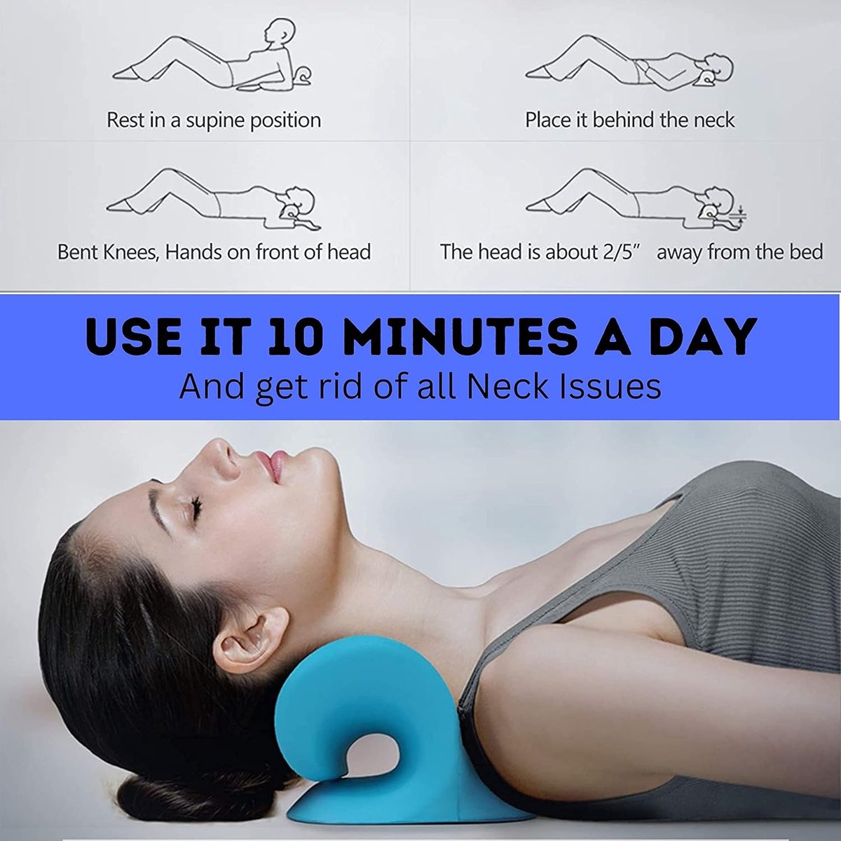 Afbeelding 2 van Nekstretcher - Nekmassage Kussen - Nekpijn en Rugklachten - Nekkussen - Shiatsu Massagekussen - Inclusief Handleiding