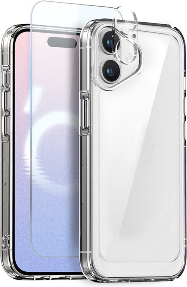 NORTHJO Hoesje - Geschikt voor iPhone 16 Plus Hoesje - NORTHJO 3-in-1 CombiDeal - Transparant TPU Hoesje met Glazen Screen Protector en Lens Protector - Transparant
