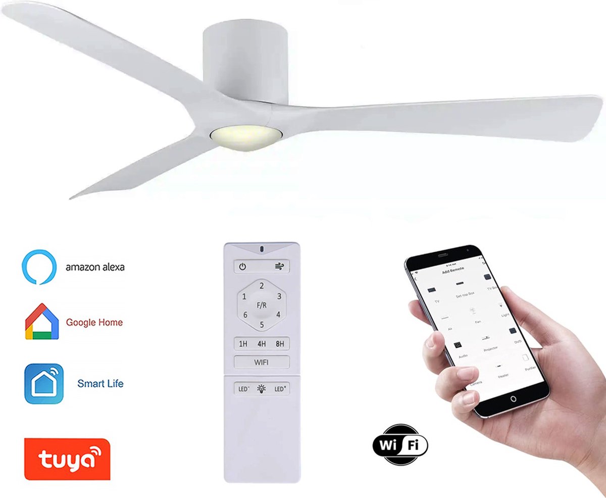 Freelight Plafondventilator Storm WIFI Ø 132 cm met LED geluidsloos wit