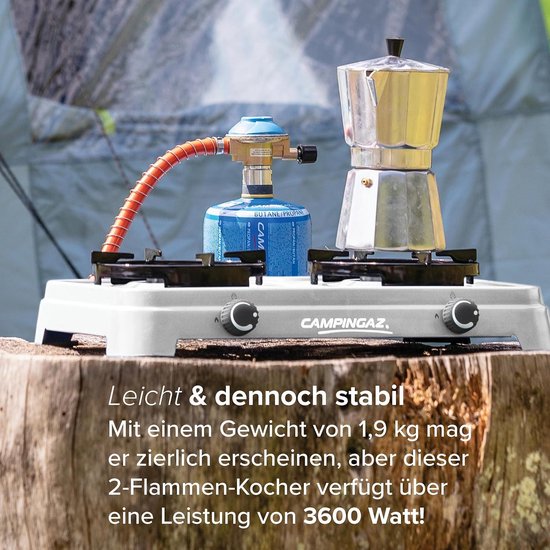 Camping Cook CV-gaskooktoestel 2-lichts campingkooktoestel werkt met gaspatroon - 36 watt met 2 traploos regelbare kookplaten van Camp — afbeelding 2