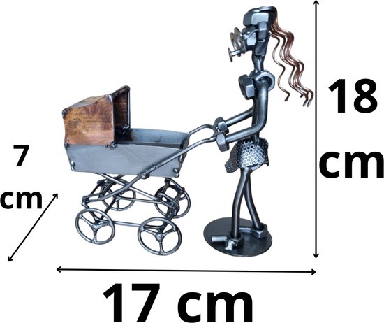 Moeder met kinderwagen-metaal kunst-metaal beeld-baby-moederschap-familie-gezin-het best cadeau-uniek-verjaardag-sinterklas gift-kerst-geschenk