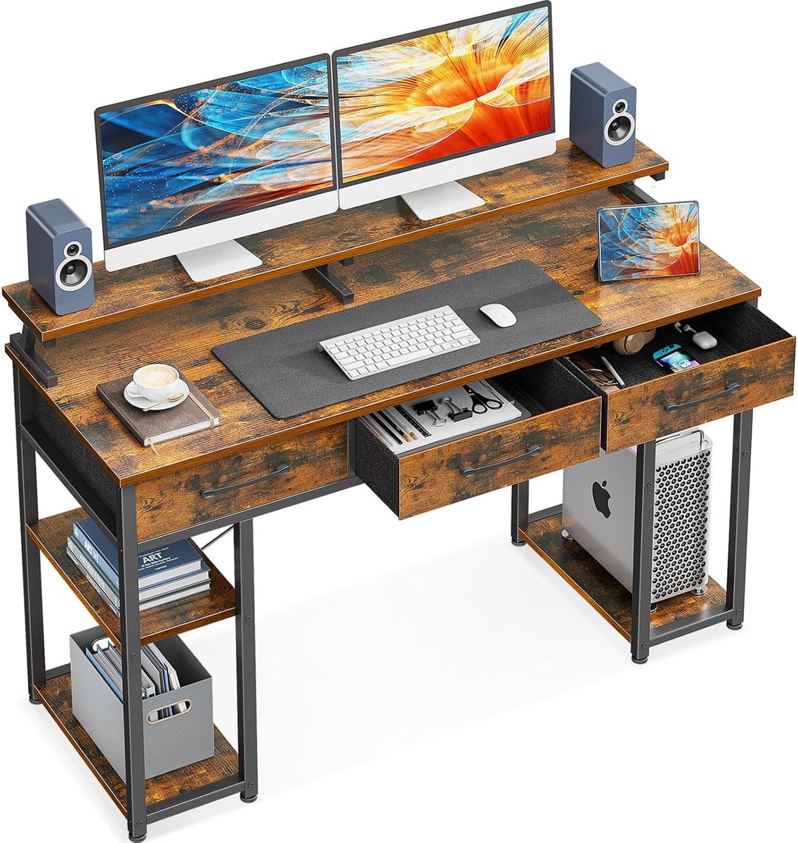 Goodivery ® Bureau met Laden en Monitorstandaard, 120 x 50 x 90 cm, Werkplek voor Thuis en Kantoor