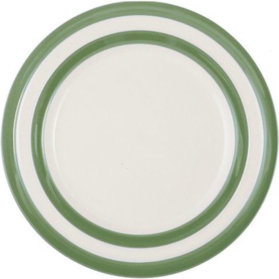 Cornishware Willow Green ontbijtbord 22.8cm Gestreept Groen Wit Handbeschilderd