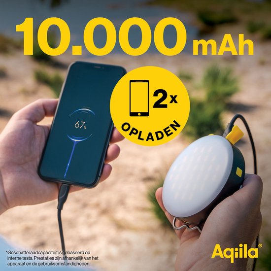 Aqiila Campinglamp met Powerbank, Lamp 300 lumen, IP67 waterdicht, Powerbank 10.000mAh, 20W, 1x USB-C, 1x USB-A, Werklamp met verstelbare standaard en magnetische achterkant van Aqiila — afbeelding 3