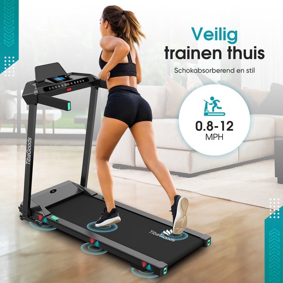 TibaGoods Elektrische Loopband - Hardloopband - Wandelband - 1 t/m 12 kmh - Inklapbaar - 9% Hellingsfunctie - 12 Programma's - Sport - Hometrainer - Walking pad - Voor Thuis
