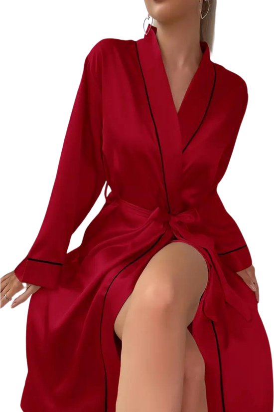 Bovista Satijnen Jurk - Slipdress - Pyama Dames - Badjas - Ochtendjas - Kimono - Erotisch - Kamerjas - Rood S