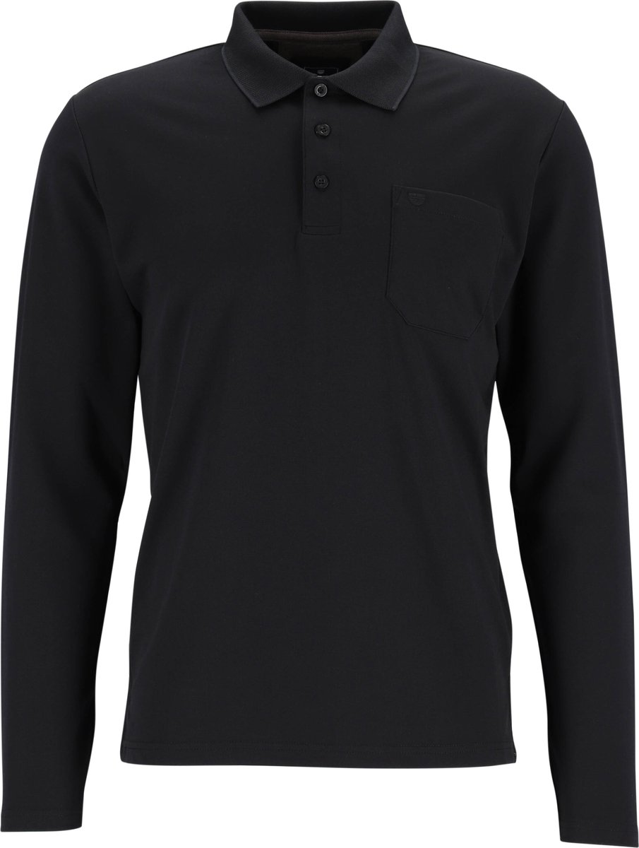 Redmond regular fit polo lange mouw - zwart melange