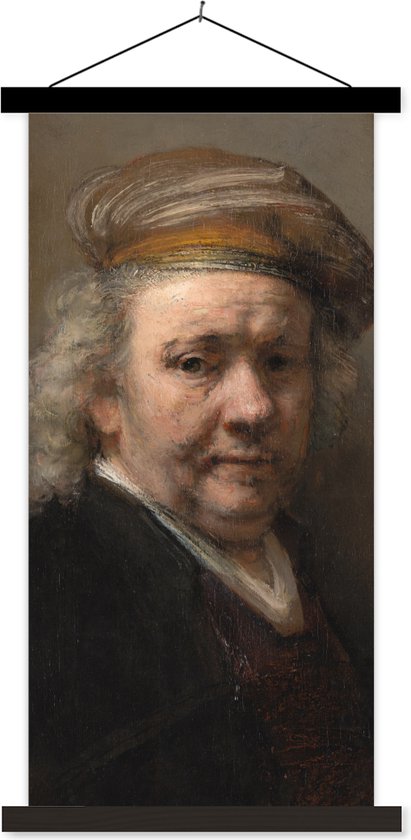 Porte-affiche avec affiche - Affiche scolaire - Autoportrait - Peinture de Rembrandt van Rijn - 90x180 cm - Lattes noires