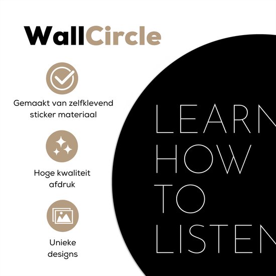 WallCircle® - Papier peint cercle 80x80 cm - Stickers muraux Citations - Dictons - Apprendre à écouter - Cercle mural salon - Cercle mural chambre - Décoration de chambre autocollante - Accessoires de Décoration murale