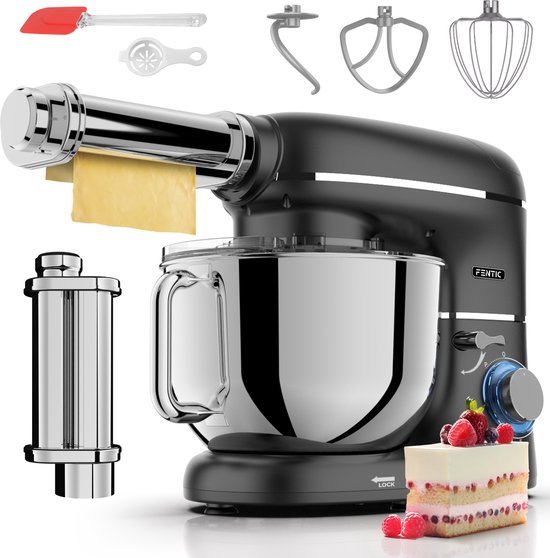 Fentic Keukenmachine - 2000W - Keukenrobot - Incl. Pastaroller en extra accessoires - 6,2L Mengkom - Foodprocessor - Pastamachine - Zwart