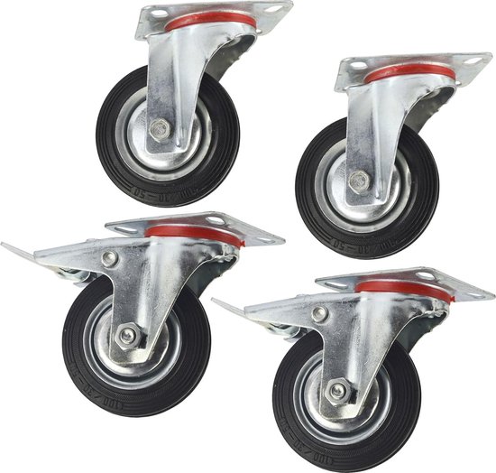 4 Stks Off-Road Type Zwenkwielen,Industriële Transportwielen,Heavy Duty Wiel met Rem,Trolley Vervanging Wielwielen,5IN-Withbrake