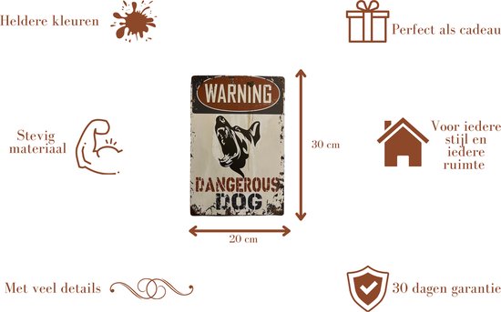 Homeson Wall Sign Chien dangereux - Chien dangereux - Méfiez-vous du chien - Méfiez-vous du chien - Ici je regarde - Panneau de montre