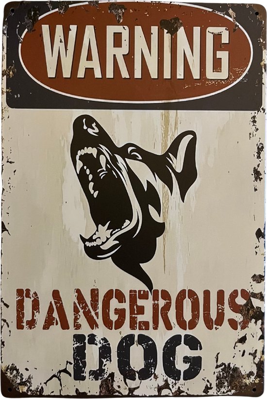 Homeson Wandbord Dangerous Dog - Gevaarlijke Hond - Beware of the dog - Pas op voor de hond - Hier waak ik - Waakbord