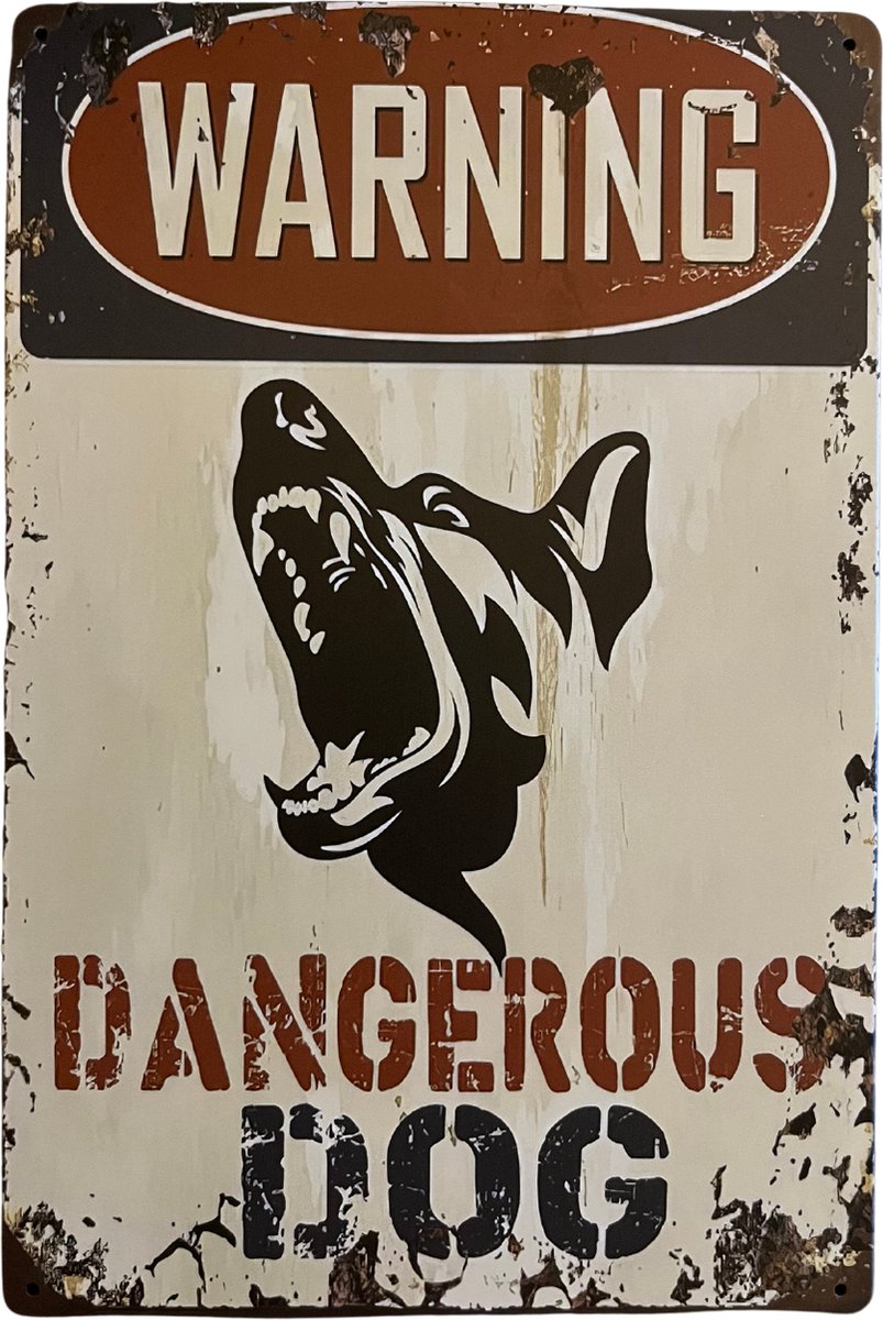 Homeson Wandbord Dangerous Dog - Gevaarlijke Hond - Beware of the dog - Pas op voor de hond - Hier waak ik - Waakbord
