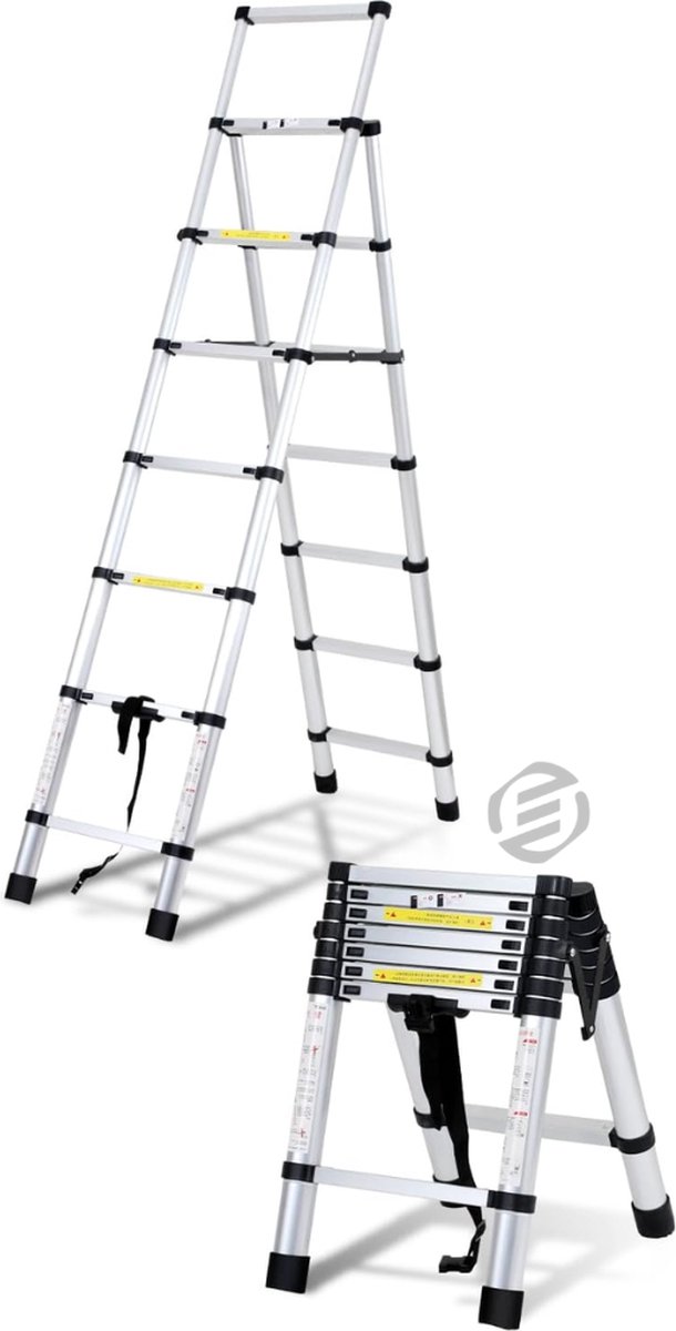 Equivera Huishoudtrap 7 Treden - Keukentrap - Huishoudtrap - Trapladder - Professionele Trap - Inklapbaar - 7 Treden