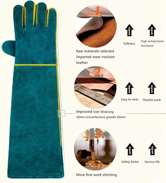 Handschoenen-anti-bijt en anti-kras-lange handschoenen-groen-koeienhuid handschoenen-hittebestendige anti-bijthandschoenen-60CM