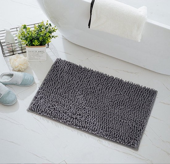 Luxe Badmat, Gebogen Badmat, Pluizige Gebogen Douchemat, 45X110 Cm, Pluizig Wasbaar, Microfiber Zachte Zuigventilator Douchemat, Met Antislip Onderkant, Grijs