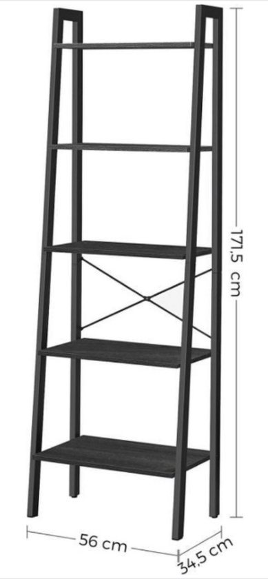 MIRA Home - Boekenkast - Kast - Industrieel - Hout - Zwart - 34x56x172