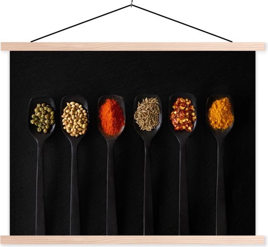 Porte-affiche avec affiche - Affiche scolaire - Cuillères - Épices - Zwart - Herbes - Rustique - 150x113 cm - Lattes noires