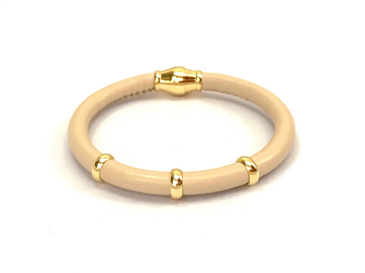 NIEUW! Jolla - dames armband zilver - goudkleurig - leer - magneetsluiting - bedels - Single Gold - Vanille