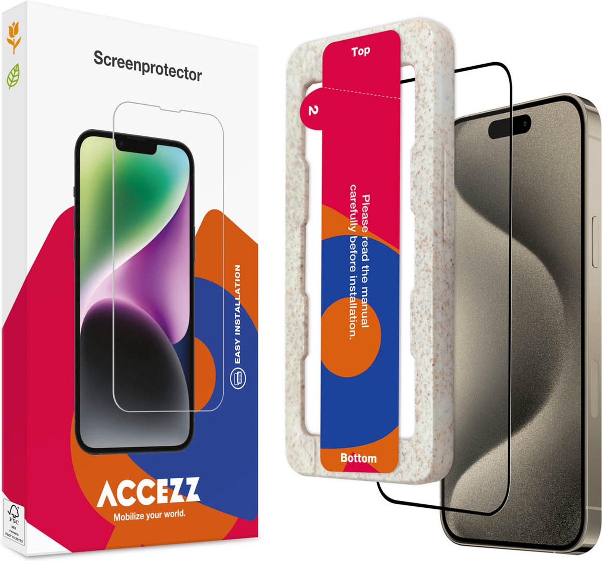 Accezz Screenprotector Geschikt voor iPhone 15 Pro - Accezz Gehard glas Full Cover screenprotector met bio applicator