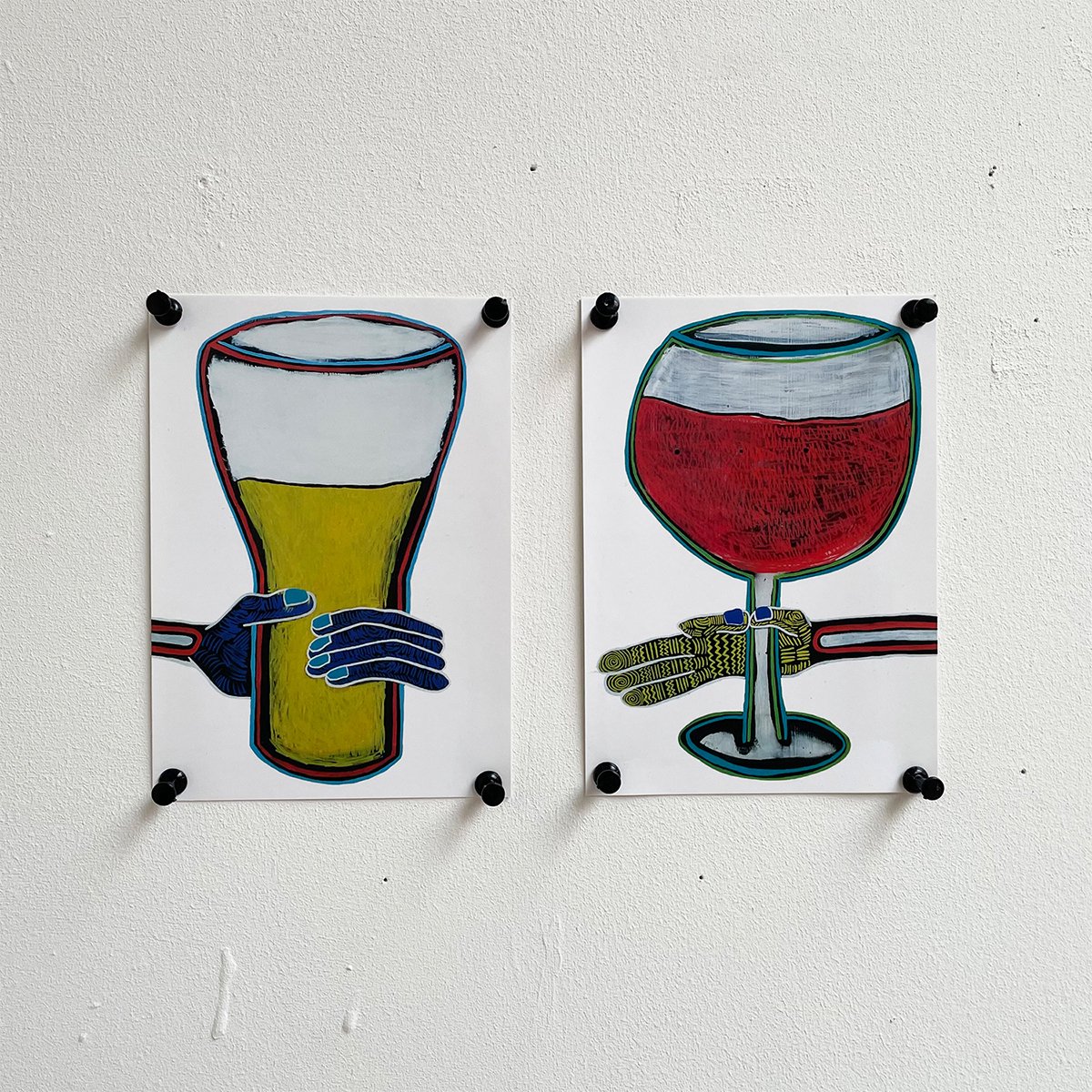 BIER en WIJN ansichtkaarten - A6 - van kunstenaar Frank Willems