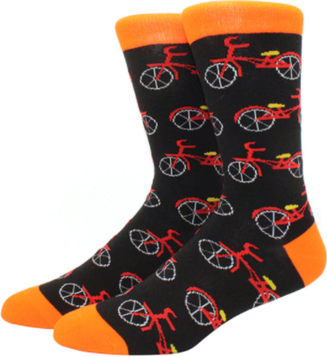 Sokken heren - zwart - bruin - oranje - print fiets - 40 - 46 - cadeau voor hem - geschenk man - Kerst cadeau - vaderdag cadeau - verjaardagscadeau