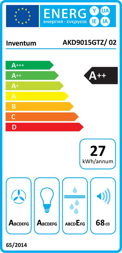 Inventum AKD9015GTZ - Schuine afzuigkap - 90 cm - 660 m3/h - 4 standen - Timer - Energieklasse A++ - Zwart