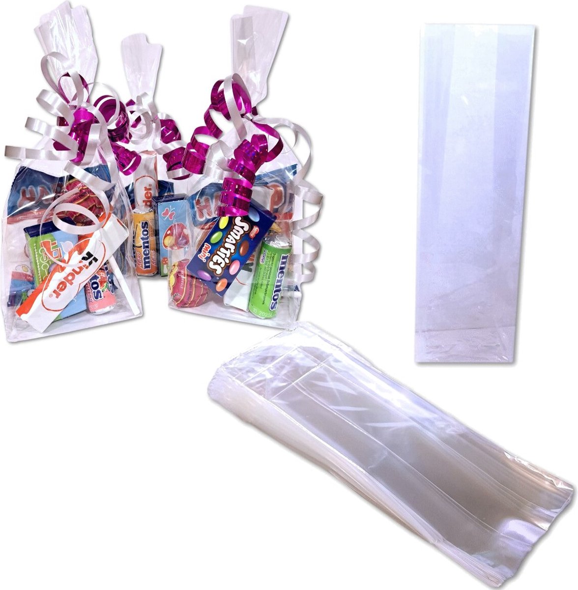 Prigta - 50x Uitdeelzakjes / traktatie zakjes - 8x5x25 cm - snoepzakjes - cellofaanzakjes transparant verpakking zakjes / geschenkzakjes cellofaan - blokbodemzakjes - plastic zakjes voor traktatie — afbeelding 4