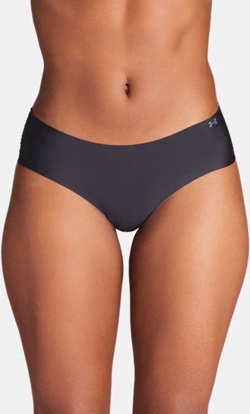 Zwart Under Armour hipster broekje aan de voorkant, met logo.