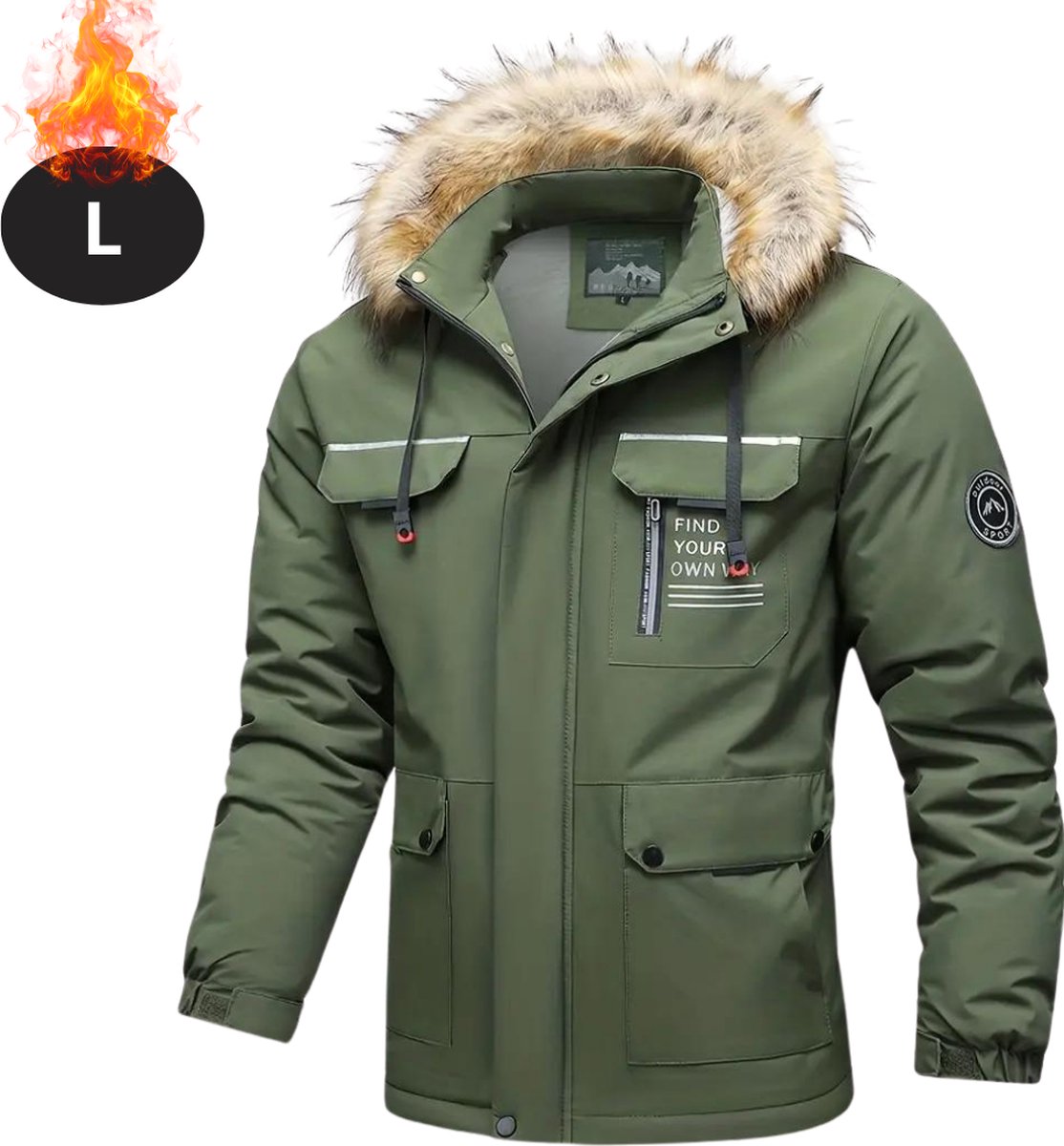 Nivard Winterjas Parka Heren Winter Jas Volwassen Stijlvol Met Capuchon Gewatteerde Jas Legergroen