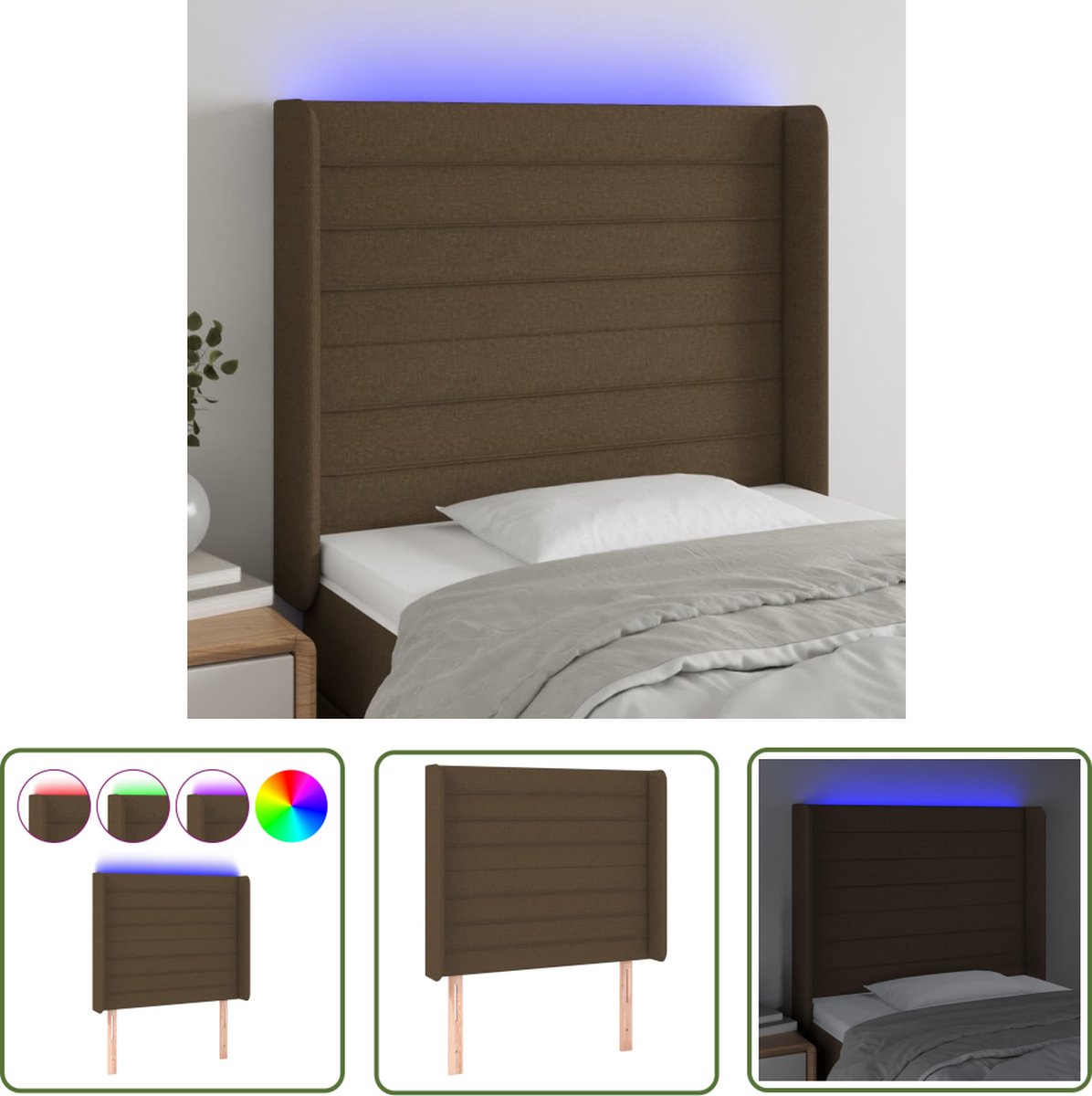 The Living Store Donkerbruin Hoofd- Voet- en LED-strip - 93x16x118/128 cm - Duurzaam - Verstelbare Hoogte - Comfortabele Ondersteuning - Hoofdboard - Led Headboard - Hoofdkussen - Leeshoek - Tv Hoek