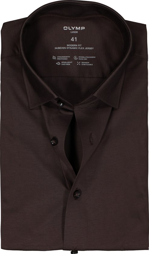 Chemise OLYMP 24/7 coupe moderne - tricot - marron-noir - Facile à repasser - Taille de col: 44
