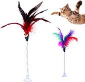 Katten Speelgoed | Speelgoed Veer Met Zuignap | Veertje Met Belletje | Kattenhengel | Kattenspeeltjes | Verschillende Kleuren