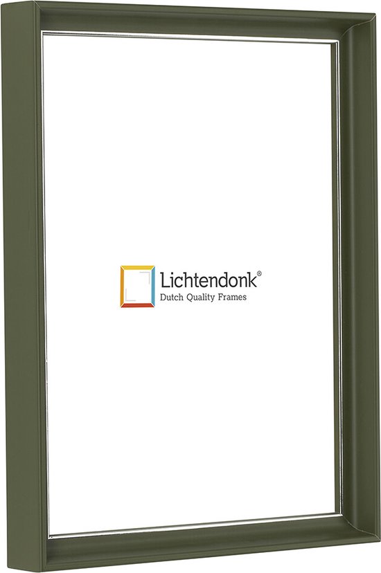 Cadre photo Design - Vert olive avec ligne argentée - Format photo 20x60 - Verre transparent - Art. 1075000220602