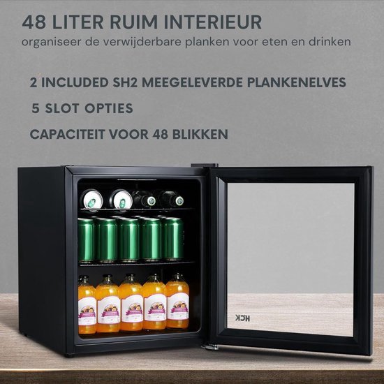Luxe Minibar Koeling - Mini Koelkast - Wijnkoelkast 48L - Skincare Fridge - Glazen Deur - Kleine Drankenkoelkast - 5 Instelbare Niveau’s - Zwart van Thuys — afbeelding 3