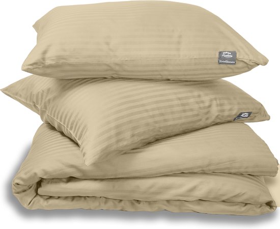 Housse de Couette Hotel - Housse de Couette Lin Hôtel - Satin de Katoen Sable 240x200/220 + 2 taies d'oreiller 60x70 cm - Parma Broderie Premium - Satin de Katoen - Housse de Couette Hotel