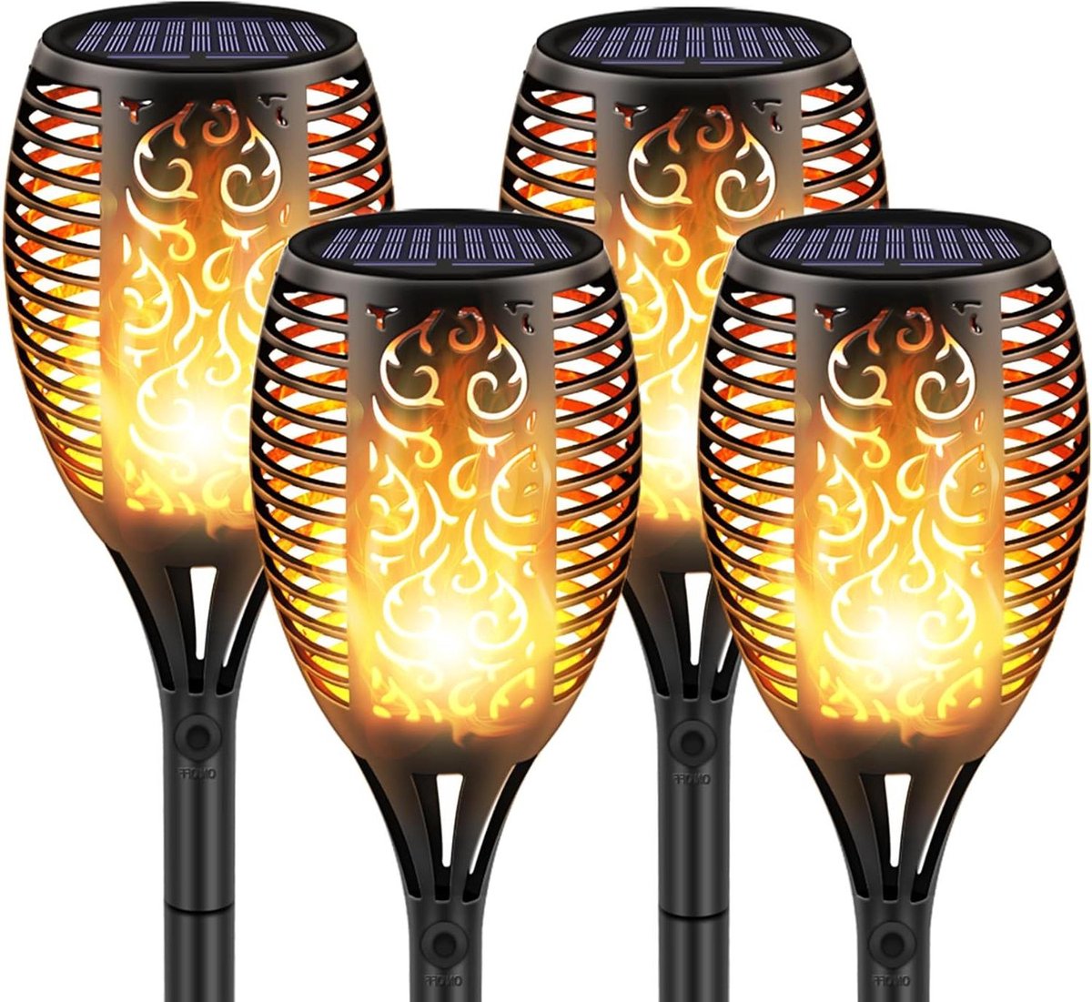 Tuinverlichting op zonne-energie - Tuinfakkels - 4 stuks - IP65 waterdicht - Vlam warm licht - 96 leds - Lichtsensor