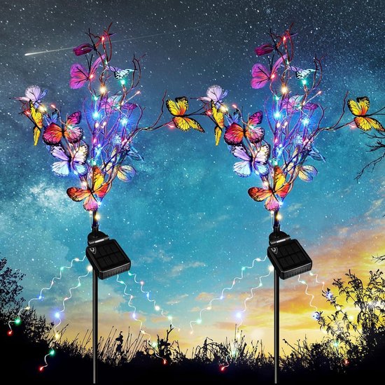 2 Stuks Vlinder Zonne-Buitenverlichting - IP65 Waterdichte Tuinlampen Met 42 LED's, Decoratief Voor Terras, Tuin En Balkon