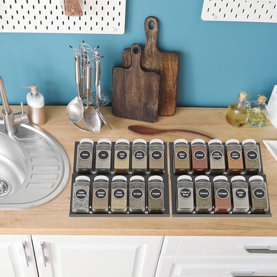 KitchenEdge Verstelbare keukenlade organizer voor gebruiksvoorwerpen en rommel, uitbreidbaar tot 33 inch breed, 9 compartimenten, 100% bamboe