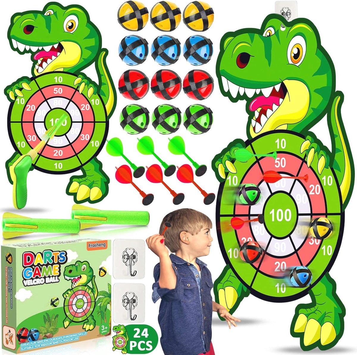 Dartbord Dinosaurus voor Kinderen 77 cm - Leuke Klittenband Werpspel set met 12 Kleverige Ballen