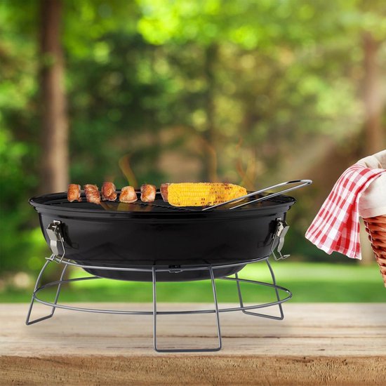 relaxdays Kogelbarbecue - houtskoolbarbecue - kogelgrill - deksel - rond - draagbaar rood van Relaxdays — afbeelding 5