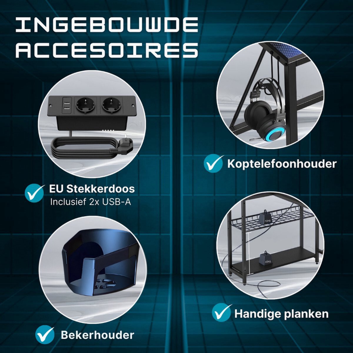 Five Stars® L-Vormig Game Bureau - 107x80x76 cm - Game Bureau met LED verlichting - Zwart Carbon - Hoekbureau - Gaming Desk - Computertafel