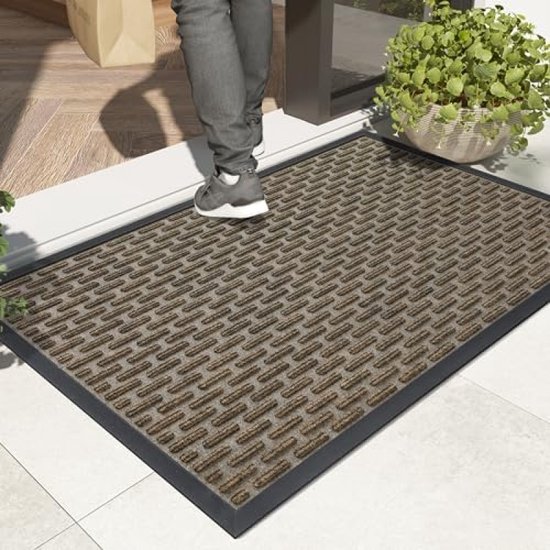 Color G Outdoor Deurmat 43.5x75cm, Regenbestendig Buitentapijt, Absorberende Wasbare Buiten Deurmat, Antislip Deurmat voor Entree, Balkon, Tuin - Grijs