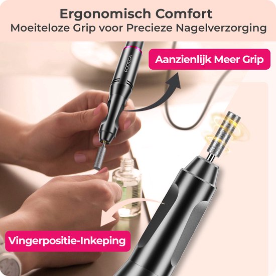 FOOCCA® Elektrische Nagelvijl - Nagelfrees 30000 RPM - Bedraad - Pen Pro - 12 Bitjes + 65 Schuurrolletjes + 3 Accessoires - Manicure en Pedicure Set - Ergonomische Aluminium Behuizing - Eeltverwijderaar - Kalknagels