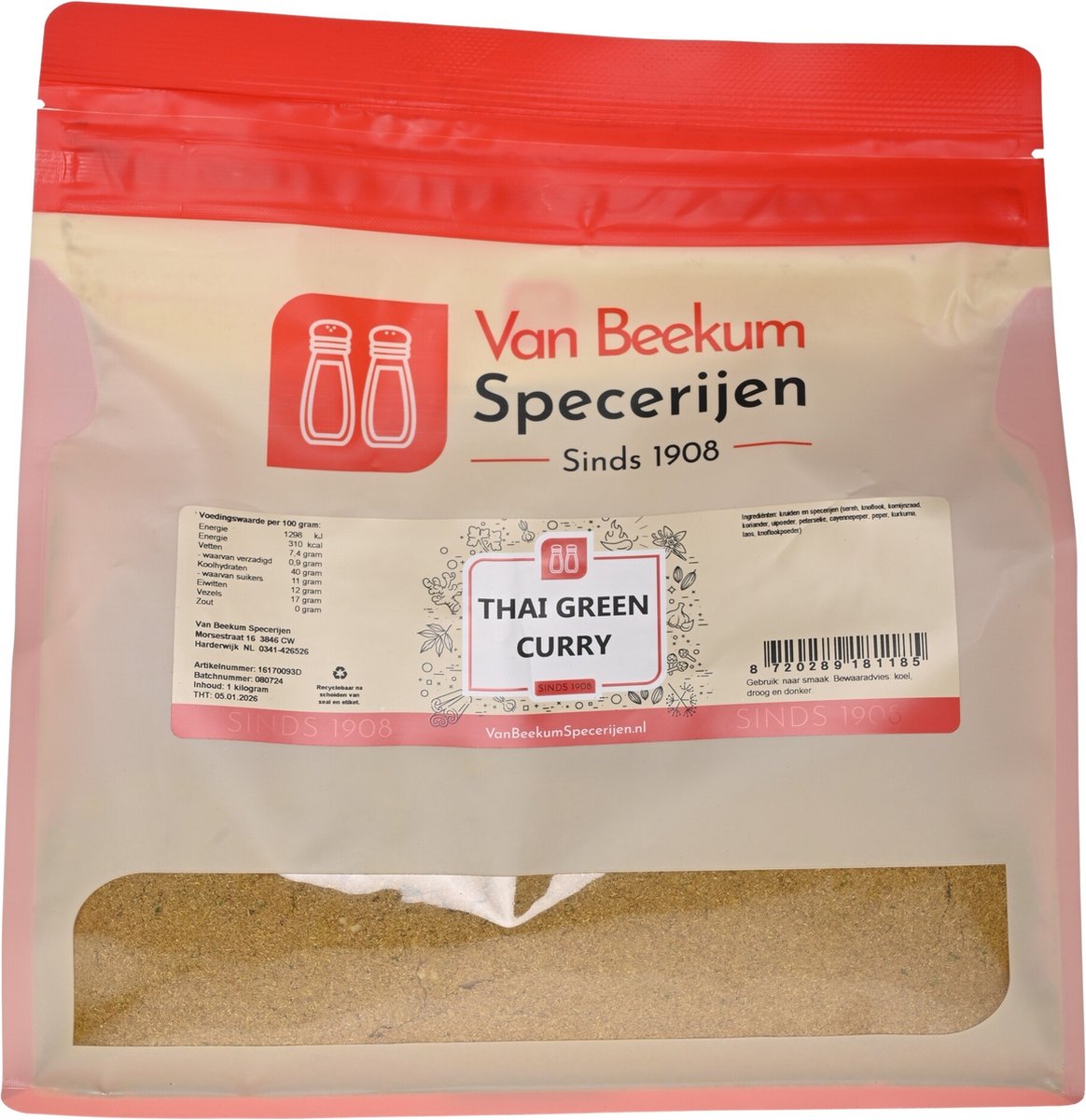 Goedkoopste Van Beekum Specerijen - Thai Green Curry Kruiden - 1 kilo (hersluitbare stazak