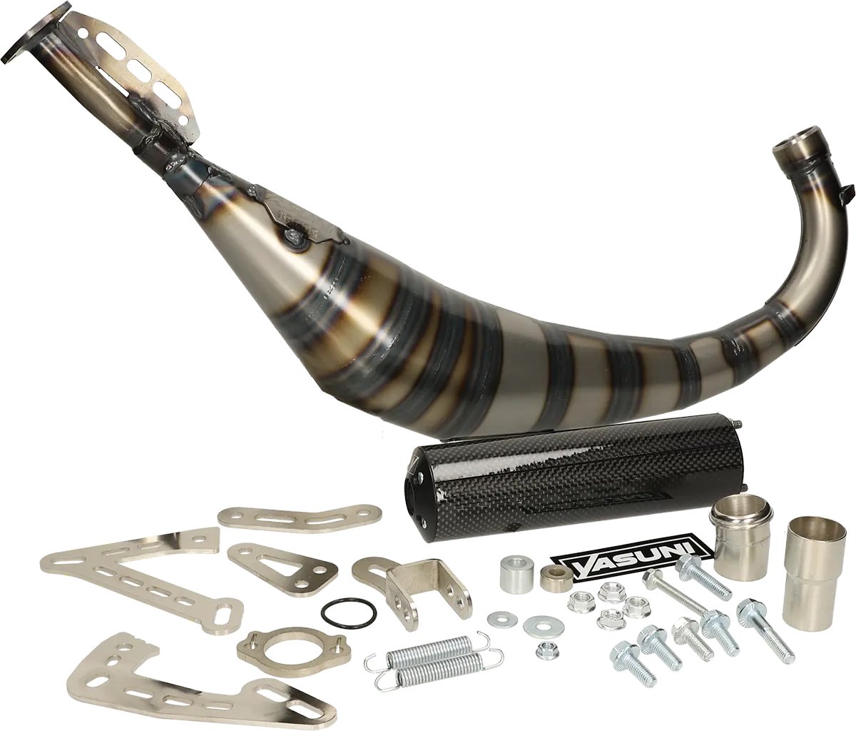 Uitlaat Yasuni R3 Carrera Carbon onderlangs voor Derbi en Minarelli AM6 50cc 2 Takt